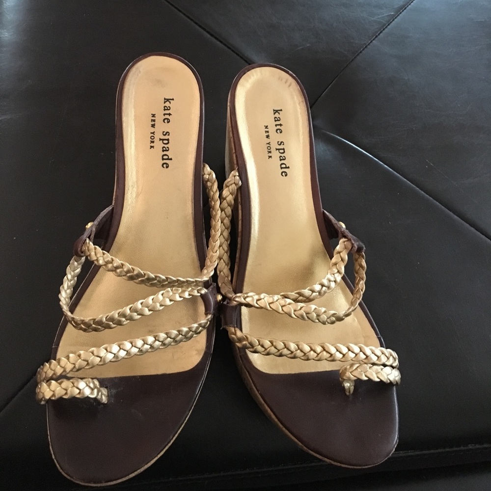 Kate spade brown with silver rope strap cork wedge